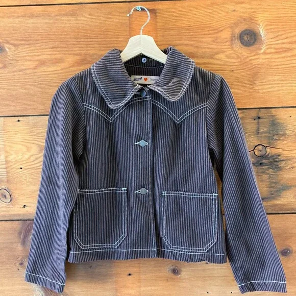 JEM! Brown & Navy Railroad Striped Shrunken Ranch Jacket - Size S - 0312IG - Picture 2 of 4